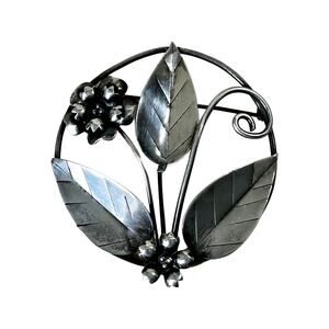 Silver Art Nouveau Brooch, Sterling Flower Pin, Vintage 1930s Floral Pin